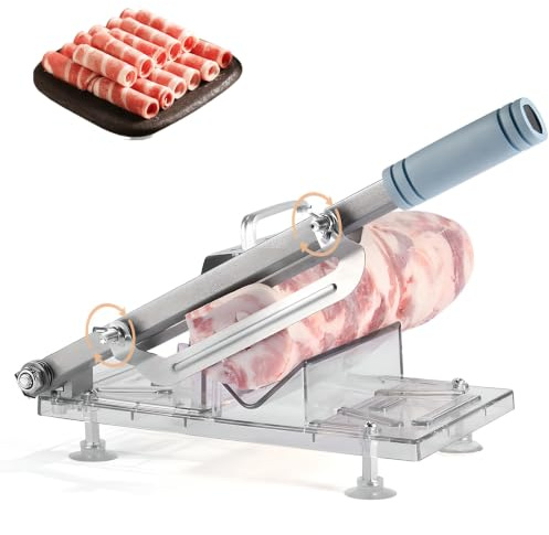 Frozen Meat Slicer, Manual Cold Meat Cutter 304 Stainless Steel, Adjustable Thickness 0-25mm, Spring Feeding for Meat Rolls Vegetables, Home & Commercial