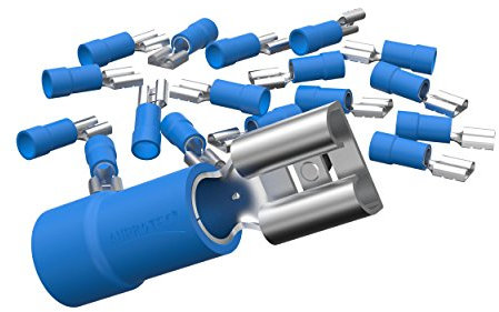 AUPROTEC 50x Flachsteckhülsen 1,5-2,5 mm² blau/Steckbreite 4,8 mm Teilisoliert PVC weiblicher Steckverbinder FDD Kabel-Verbinder aus Messing verzinnt