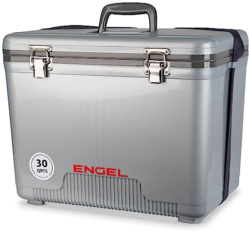 ENGEL Kühlbox 30qt (28,4 Liter) Auslaufsicher, Luftdicht, Tragbare, Kleine Kühlbox für Camping, Picknick, Wandern, Festival - Eisbox Ohne Strom für Männer & Frauen, 48,3 x 31,7 x 36,8 cm im Silber