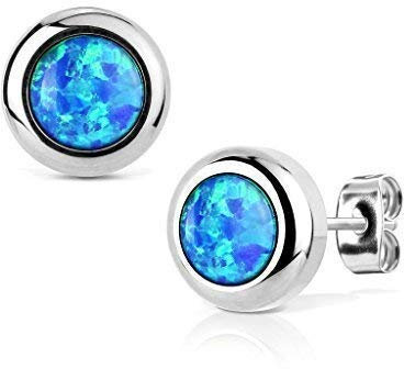 Tapsi´s Coolbodyart® Ohrstecker Ohrring Stud Edelstahl-Chirurgenstahl in Silber mit Opal in blau