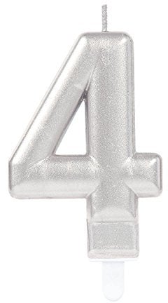 (PKT) Adult Metallic Silver Candle Number 4