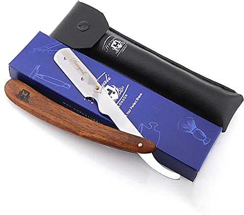 Haryali London Cut Throat Razor Kit | Professional Wooden Handle Straight Razor with Leather Pouch, Stainless Steel Straight Razor for Traditional Wet Shaving & Precision Grooming