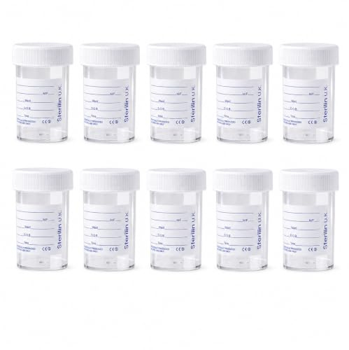 Sterilin Specimen Pot/Urine Container 60ml with plain label and lid x (10)