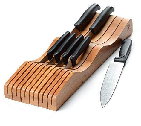 Whitewhale Knife Block Kitchen Knife Holder, Wooden Open Knife Block Without Knives in Drawer Knife Organizer Cutlery Block – 100% Natural Wood