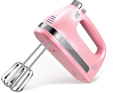 XFENG Portable Handheld Mixer Electric, Lightweight High Power Egg Beater Stainless Steel Beaters and Dough Hooks, 5 Speed Food Whisk, Electric Hand Mixers For Kitchen Home (Color : Pink)