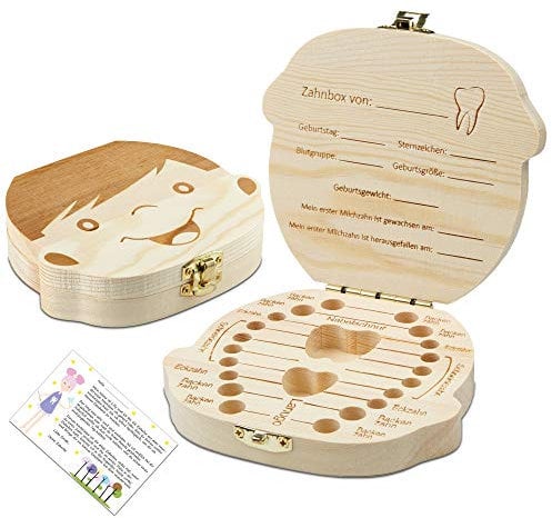 Little Moonshine Original Zahndose Milchzähne inkl. Geschichten der Zahnfee - Zahnbox für Milchzähne aus Holz für Mädchen und Jungen - Milchzahndose Holz - Geschenkideen zu Taufe und Geburtstag