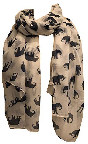 Pamper Yourself Now Damen Schal Elefant Animal Print Geschenk, Damen, Off-White mit Navy, 100cm X 185cm