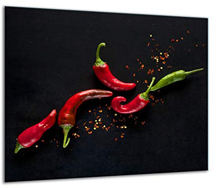 TMK Plaque de recouvrement pour cuisinière, 60 x 52 cm, en verre, décorative, à induction, protection anti-éclaboussures, planche à découper, poivron, rouge
