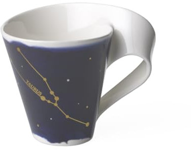 Villeroy & Boch NewWave Stars Taza con asa, elegante taza con motivo de Tauro, porcelana, apta para lavavajillas, Blanco/Azul, 300 ml