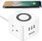 Cube Extension Lead with USB Ports, 2 Way Power Strip + 3 USB Slots with wireless charger, BEVA UK Power Socket Desktop charging station, 1.5M Extension Cords for Home, Office, Travel - White