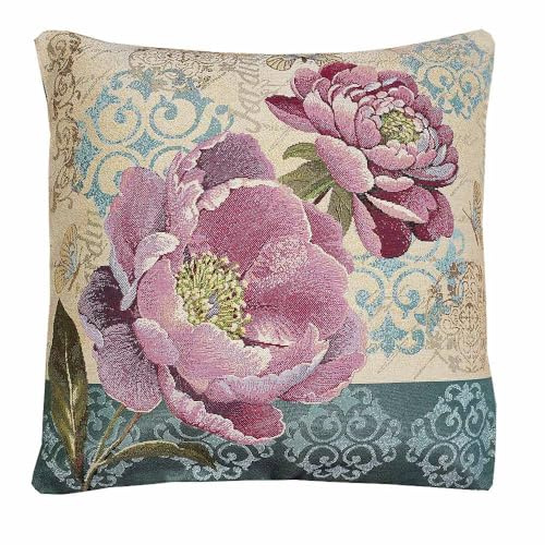 Hochwertige Gobelin-Kissenhülle Heckenrose | beidseitig Größe 45x45 cm | Dekorativer naturfarbener Kissenbezug mit beidseitigem Blumenmotiv | Pflegeleicht & Langlebig | atelier alles-Spitze