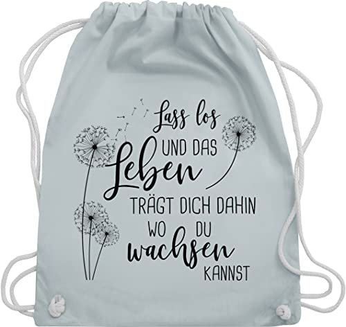 Turnbeutel Rucksack - Sprüche Statement - Lass los Pusteblumen - Schwarz - Unisize - Pastell Blau - stoffbeutel mit kordelzug turnen beutel sport beuteltasche tasche stofftasche taschen baumwolle