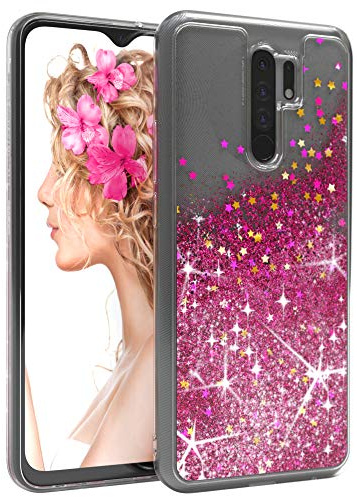 EAZY CASE Hülle kompatibel mit Xiaomi Redmi 9 / Redmi 9 Prime Schutzhülle mit Flüssig-Glitzer, Handyhülle, Schutzhülle, mit Glitter Flüssigkeit, TPU/Silikon, Transparent/Durchsichtig, Pink