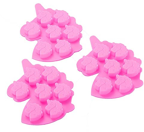 Vpqnee Lot de 3 moules à chocolat en silicone licorne de taille moyenne à 7 cavités pour la fabrication de gommes, bonbons, chocolat, glaçons, gelée, mousse, petit gâteau en forme de licorne