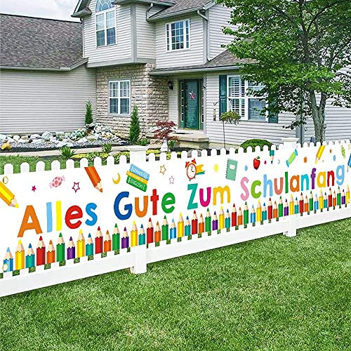 Einschulung Banner Deko,Alles Gute Zum Schulanfang Banner Weiß,Schuleinführung Girlande Dekoration Set,Schulanfang Extra Lange Hintergrund Schulkind Deko für Kinder Jungen Mädchen,276cm x 36 cm