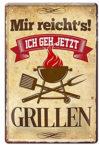 Grill Blechschild - Metallschild mit witzigen Spruch Grill Meister - Retro Deko Schild Terrasse Balkon Garten Grillplatz - Geschenk Grill BBQ Wurstbräter - Grill Hobby Zubehör Kugelgrill - 20x30cm