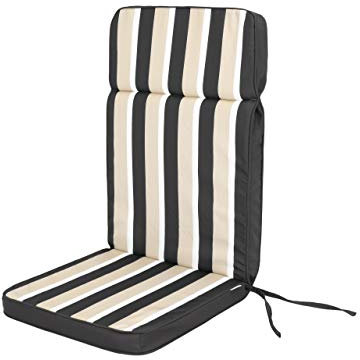 1-Stück Stuhlauflagen für Gartenmöbel Sitzpolster für Hochlehner, Gartenmöbelauflagen, Gartenstuhl-Auflage - 120 x 50 x 5 cm - Graphit mit Beigen Streifen