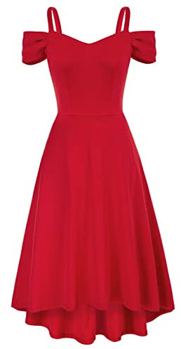 GRACE KARIN Women's Cold Shoulder Dress V-Neck Elegant Fit and Flare Evening Dresses for Cocktail Party Red XL