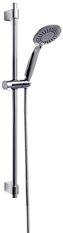 WENKO Brauseset Young, mit modernem Duschkopf mit 5 Strahlarten, Duschstange aus hochwertigem Edelstahl und Duschschlauch, für Durchlauferhitzer geeignet, Universalanschluss ½“, 66 cm, Silber glänzend