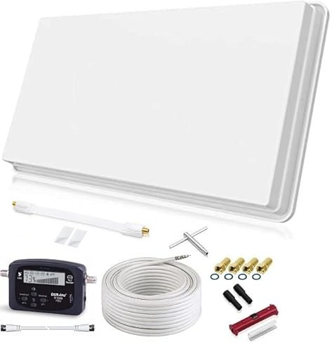 SELFSAT H30D1+ Set - Single Flachantenne Full HD 4K UHD für einen Teilnehmer inkl. Fensterhalterung + SAT-Finder + Fensterdurchführung + F-Stecker + Wetterschutztüllen