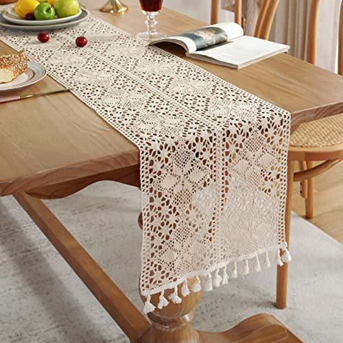 EXQUILEG Tischläufer Weiße Spitze – Vintage Spitze Weiß Stoff Tischband, Makramee Tischläufer Sommer Outdoor Party Boho Hochzeit Tisch Dekorner (B,30 * 200cm)