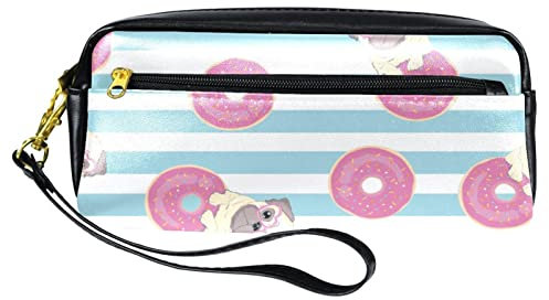 Federtasche Mops-Donut-Streifen Make-Up Tasche Praktischem Bleistift Beutel Tragbar Pencil Case Für Teenager Geschenk Student