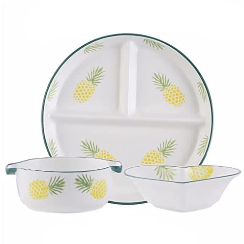 Meiiron 3Pcs Cutlery Set One Person Use Bariatric Plates for Portion Control, Divided Plate/Soup Bowls - White with Fruit Pattern (Color : D)