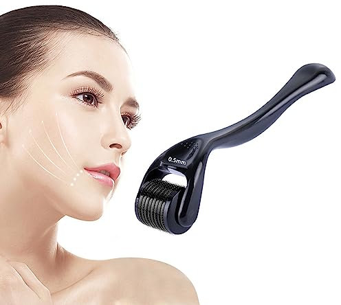 Ikadiya 0.5mm Derma Roller, Rouleau pour Visage, Dermaroller Visage, pour Stimule Repousse Cheveux Pousse Barbe, Réduit la Perte de Cheveux, Anti-rides