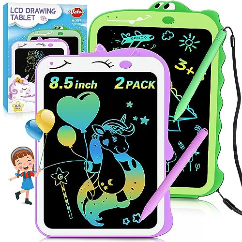 VATOS Tableta de escritura LCD, 2 paquetes de unicornio de 8.5 pulgadas + almohadilla de dibujo de dinosaurio, tableta de dibujo electrónica, regalos de viaje para niños de 3, 4, 5, 6, 7, 8 años