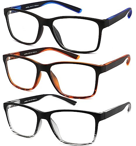 JJWELL 3 STÜCKE Lesebrille Herren Mit Blaulichtfilter, Vollrand Rahmen Blaulicht Herren Lesebrille, Kunststoff Lesebrillen Lesehilfe, Anti-Augenbelastung/UV, Anti-Blaulicht Brille Mit Sehstärke 1,0