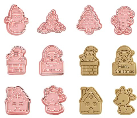 Rumyve 10Pcs 3D Cartoon Cookie Cutters,Plastic Pressable Biscuit Cutters, Tree Shapes Baking Set for DIY Holiday Party Baking(Style B)