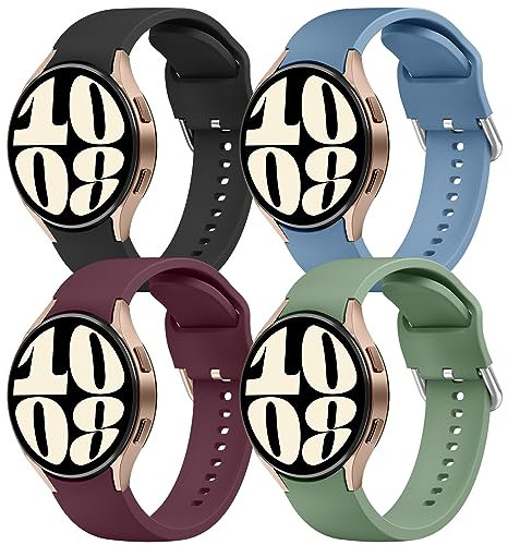 Mugust 4Pack Correas para Samsung Galaxy Watch 6/5/4 40mm 44mm/Watch 5 Pro 45mm/Watch 6 Classic 43mm 47mm/Watch 4 Classic 42mm 46mm Silicona Pulseras Mujer Hombre(Negro/Gris azul/Rojo vino/Verde)
