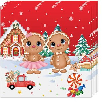 20Pcs Christmas Party Paper Napkins Xmas Serviette Napkin,Merry Christmas Table Decorations Gingerbread Man Pattern Napkins Tissue Paper Luncheon Dinner Napkins for Christmas Party Supplies