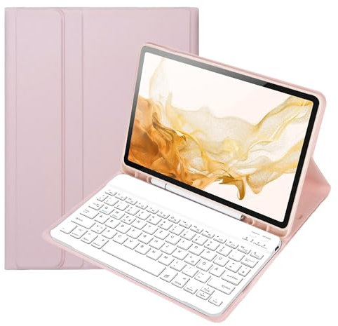 HLTOOP Tastatur Hülle für Samsung Galaxy Tab S8 2022/S7 2020 11 Zoll, QWERTZ TastaturHülle mit Stift Halter Wireless Abnehmbare Tastatur,Rosa