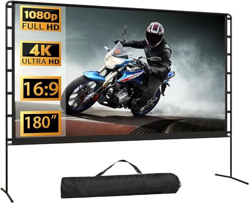 180in Leinwand Beamer mit Ständer,Faltbarer Outdoor-Beamer Leinwand 16:9 HD 4K tragbarer Leinwand Beamer 1.1 Gain Leinwand für Beamer mit Tragetasche für Heimkino oder Büro