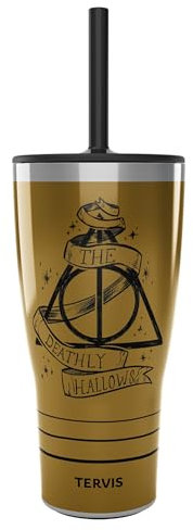 Tervis Traveler Harry Potter Gobelet isotherme à triple paroi pour garder les boissons froides et chaudes – Avec couvercle à paille, en acier inoxydable