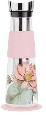 Karaffe EVE - Padma Rosa - mit herausnehmbarem Edelstahlsieb, Kunstleder Manschette und Untersetzer - geschmackneutrales und temperaturbeständiges Borosilikatglas - Füllmenge 1,25L