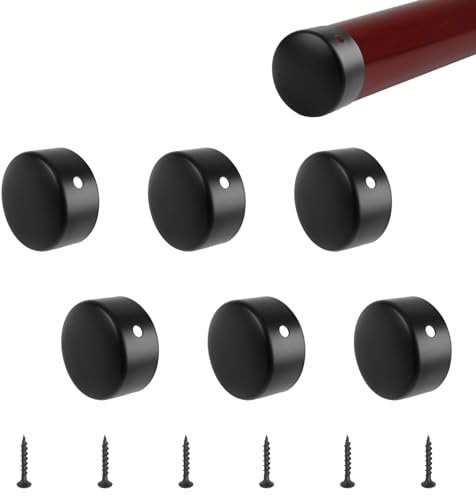 UFURMATE Handrail End Cap, 6PCS 45mm/1.77 201 Stainless Steel Round Caps for Staircase Steps Hand Rail Cover Fittings (Black)