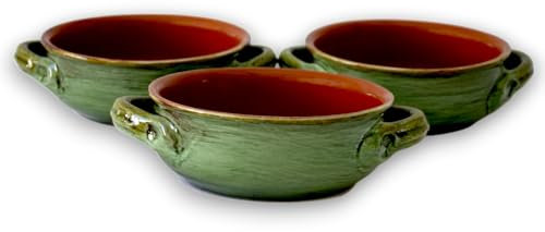 Set 3 Terrine in Terracotta Tegami Senza Coperchio Verde Terre Antiche Zuppiere con manici Colì Maioliche e Terrecotte dal 1650 Verde 14x14x5 cm