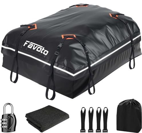 Favoto Dachtasche 566L Faltbarer Dachbox Dachkoffer wasserdicht mit Antirutschmatte Türhaken Verstärkungsgurte für PKW Autos SUVS mit/ohne Gepäckträger Reisen Gepäcktransport Schwarz