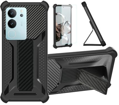 Aroepurt Coque pour Vivo V29 Coque Étui Case Cover Hybride [avec Protection d'écran en Verre trempé] [Support magnétique Pliable] [givré résistant aux Empreintes digitales] Noir