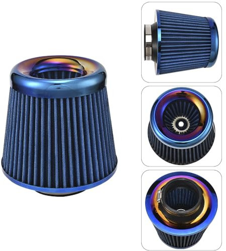 XhuangTech Car Air Intake Filter, 76mm/3.0” Universal High Performance Cold Air Intakes, Bluing Washable & Reusable Ram Air Filter Induction Kit with Clamp Ring for Car/Motorcycle/Boat (Blue)