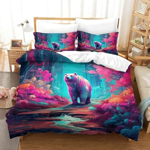 PEJAQTCAT Personalisiertes Bären-Gesicht Bettwäsche Set 3D Mikrofaser Wildtier Bär Bettwäsche-Sets 3teilig Mit Reißverschluss,mit Bettbezug Set Und Kissenbezug,Weich Mikrofaser Single(140x200cm)