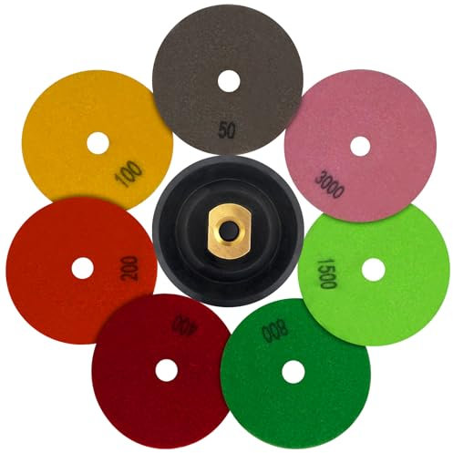 NINEROARS 7 Pcs 4 Inch Wet Diamond Polishing Pads for Granite Marble Artificial Stone Sanding Disc Polisher Pads for Angle Grinder Rubber Backing Pad Included