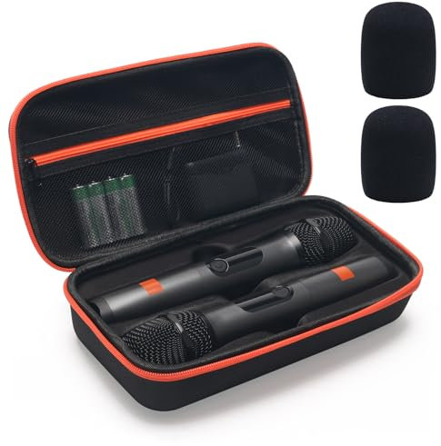 Coitak Wireless Microphone Case for JBL Wireless 2 Microphone System, Handheld Dual Mic Case with 2 Mic Foam Covers, Portable Mic Storage Bag for Travel (Box Only)