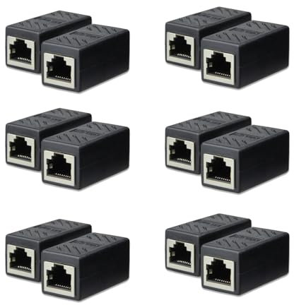 VZU 12PCS Rj45 Coupler, Ethernet Extension Adapter Network Connector Compatible with Cat6 Cat5, Ethernet Cable Extender, Rj45 Connector Ethernet Coupler (Black)