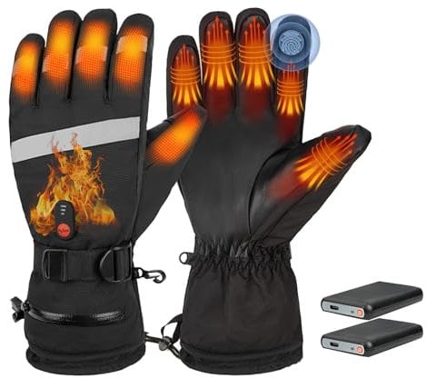Gants chauffants pour homme et femme - 2 x 6000 mAh - Rechargeable - Électrique - Avec écran tactile - 3 niveaux - Bande réfléchissante - Pour l'hiver - Sports de plein air - Cyclisme - Ski -