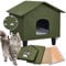 Papettly Outdoor Cat House with Self-Heating Mat, Elevated Base Heated Cat Shelter with 2 Escape Doors, 46 * 41 * 45cm