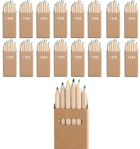 Buntstifte aus Holz, 6 Stück, in Naturkarton mit Sichtfenster, Geburtstagsgeschenke für Jungen und Mädchen, Mitbringsel für Schulen, Partys oder Kinderveranstaltungen, Restaurants und Hotels (100)