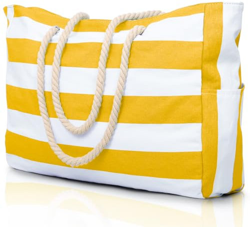 oscaurt Strandtasche XXL Familie Tote Bag Shopper Tasche Damen Badetasche Handtasche Faltbare Beach Bag mit Reißverschluss Saunatasche Weekender Damen Umhängetasche